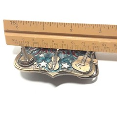 VTG 80s Country Music Belt Buckle Great American USA Guitar Violin Banjo Enamel