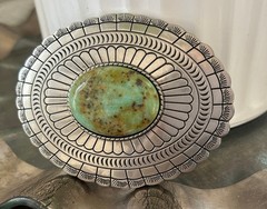 Teal Turquoise Stone Belt Buckle Silver Concho Fits 1.5 Inch Strap