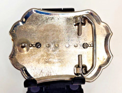 Vintage Belt Buckle Western Style Silver Ornate with Large Black Oval Stone
