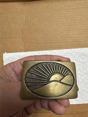 Vintage BTS Solid Brass Sun and Mountains Belt Buckle