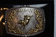 Ariat Western Belt Buckle Bull Rider Logo Silver & Gold tone A37065