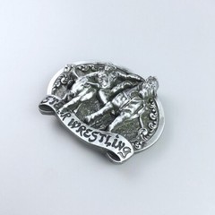 Antique Silver Rodeo Steer Wrestling Western Belt Buckle Boucle de Ceinture