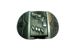 Belt Buckle Lighter Silver Gun Bullets Revolver Belt width 1.5&Prime; NEW