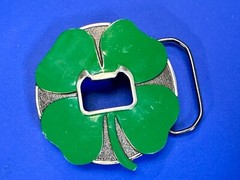 Lucky 4 Leaf Clover St. Patrick Day Novelty KALAN Belt Buckle with Bottle Opener
