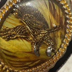 Vintage 80s Western Eagle Belt Buckle Gold Amber USA