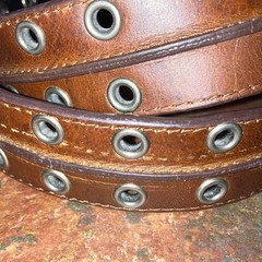 Reversible Brown/Black Leather Belt with Metal Studs and Silver Buckle