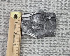 Vintage Bergamot Brass Works Wyoming Belt Buckle Mens Silver 1981 Deer Scene