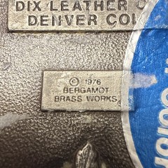 VTG 1976  » COLORADO  » BERGAMOT Brass Works Enamel DIX Leather BELT BUCKLE – NICE