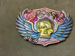 Skull With Wings – Colorful Cutout Belt Buckle – Fast Usa Shipping
