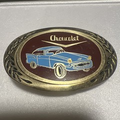Vintage Chevrolet 1957 Chevy Bel Air Blue Car Enamel Brass Tone Belt Buckle B16