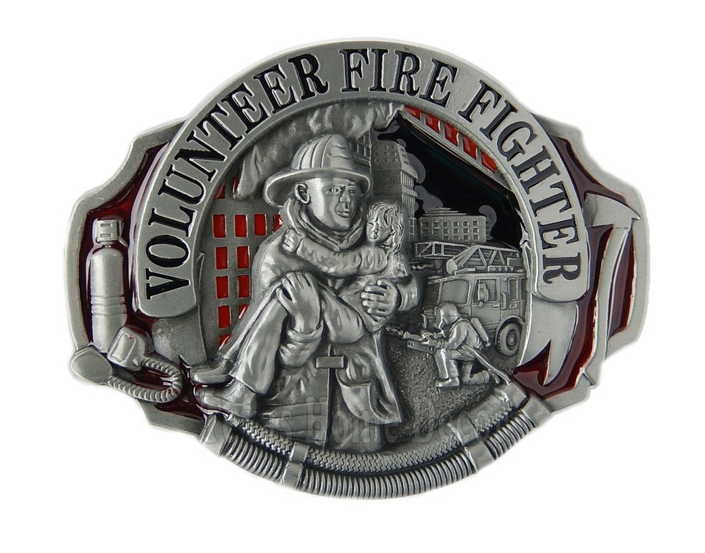 Volunteer Firefighter Men&rsquo;s Belt Buckle Silver Tone Fits 1.5&Prime; Belts Enamel