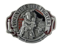 Volunteer Firefighter Men&rsquo;s Belt Buckle Silver Tone Fits 1.5&Prime; Belts Enamel