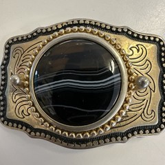 2 Vintage Gemstone Belt Buckles Polished Stone Inlay Western