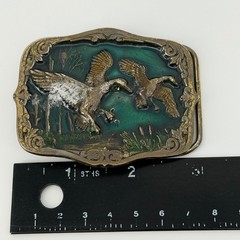 Vintage The Great American Buckle Co Belt Buckle Green Ducks Vintage 1987 Brass