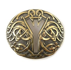Algiz runic brass belt buckle, Life Rune Celtic Old Norse Scandinavian