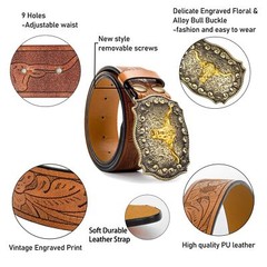 Western Cowboy-Belts for Men Big-Buckle Longhorn-Bull PU-Leather Rodeo Cowgir…