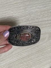 VTG Western Country Silver Tone Rhodochrosite Stone Belt Buckle 3.25&Prime; x 2&Prime;