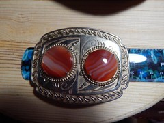 Man&rsquo;s or Lady&rsquo;s Gold Tone Belt Buckle 2 Carnelian Agates, Fits 2&Prime; Belt