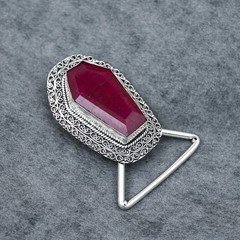 Handcrafted Silver plated Ruby Faceted Coffin Cut Belt Buckle gift for him