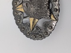 Vintage TLF Eagle Stars Engraved Scroll Silver and Gold tone Belt Buckle