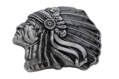 Men Dark Silver Metal Buckle Native American Indian Face Western Fashion Biker