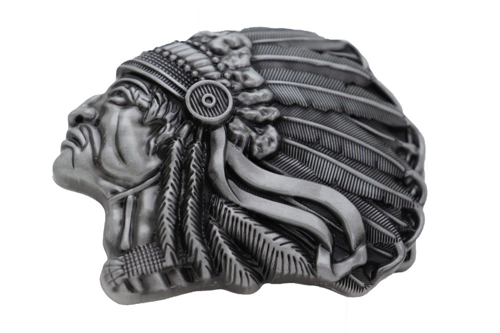 Men Women Dark Silver Metal Buckle Native American Indian Head Cowboys Fashion