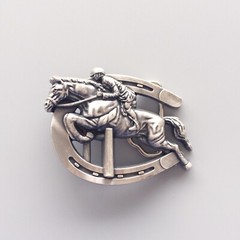 Vintage Silver Plated Horse Jumping Sports Belt Buckle Boucle de ceinture