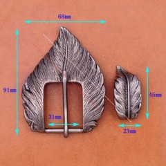 Men Heavy Long Silver Leathercraft 2pc Set Feather Belt Buckle Fits 31mm Strap