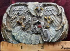 Screaming Eagle on motorcycle Enameled Belt Buckle Arroyo Grande Buckle Co 1989