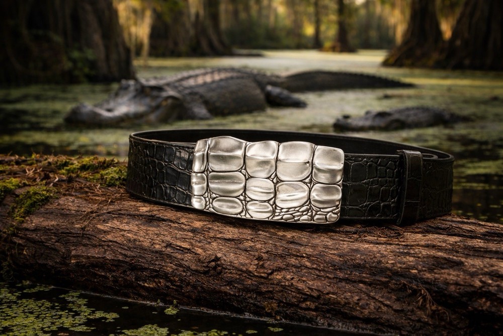 Silver Alligator Scale Belt Buckle, Western Style, 1.5 Inch