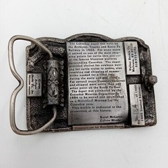 ATSF Train Depot Belt Buckle Cassoday KS 1985 Prairie Queen Festival Vintage