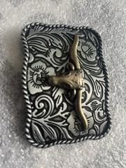 New Western Bull Head Belt Buckle – Black and Gold Western Cowboy Rodeo