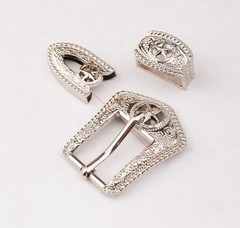 25MM Western Texas Star Leathercraft Belt Buckle Set 3-Piece Filigree Engraved