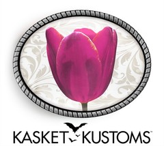 Pink Tulip Belt Buckle – Flower Floral Pattern, Silver or Gold, Oval Rope Buckle