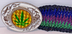 Hemp Leaf Belt Buckle Metal w/ 39” Belt Cannabis 420 Weed Cheeba Holographic