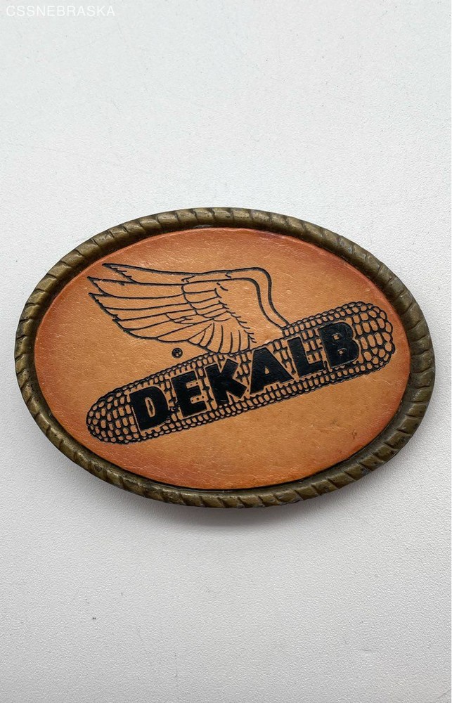 Dekalb Brown Belt Buckle Leather Metal Spec Cast Rockford Illinois – Size
