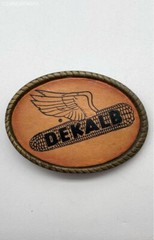 Dekalb Brown Belt Buckle Leather Metal Spec Cast Rockford Illinois – Size