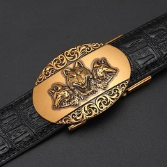 Men&rsquo;s Gold Tone Metal Animal Print Automatic Latch Belt Buckle 1.5in Rectangular
