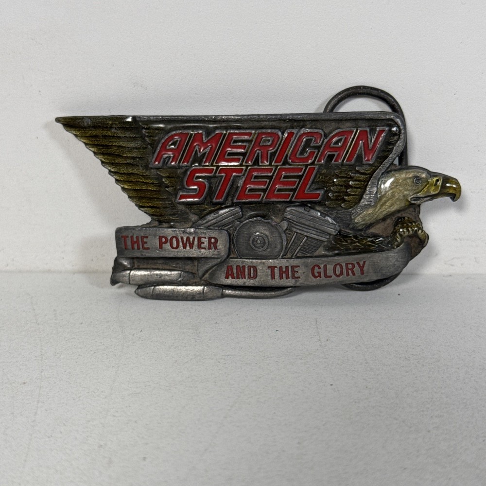 American Steel Belt Buckle Eagle The Power & The Glory Made In England 3.75”
