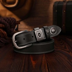 Western Leather Belt for Men, 1 3/8&Prime; Country 36(Fits Waist 34 »-35 »), Black
