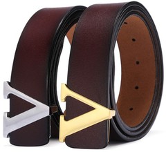 Yuangu Men&rsquo;s Classic Gold/Silver V-Buckle 47.3 inches (40-44), Coffee Gold
