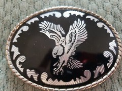 Vintage belt buckle black silvertone eagle W u.s.a.