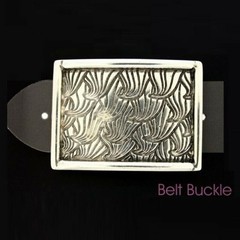 Gingko Leaves Belt Buckle Rectangular Antique Silver Botanical Relief Design