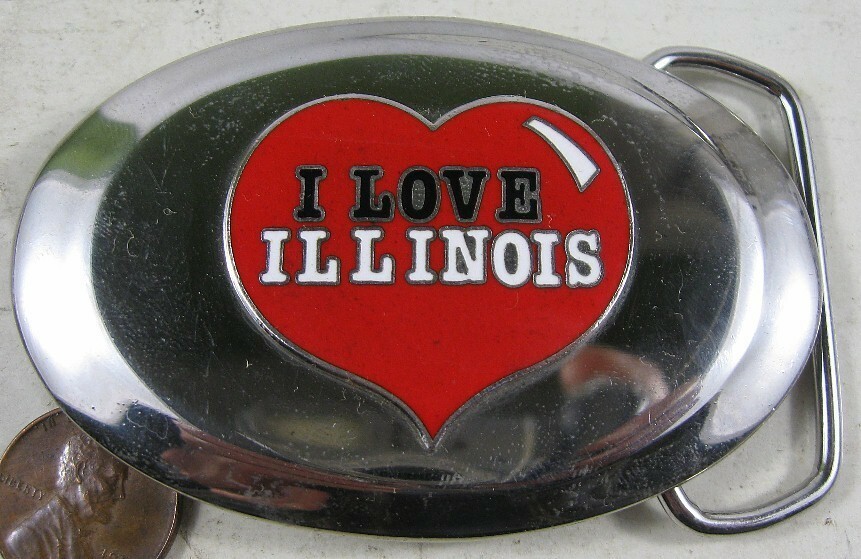 Vintage Cast Belt Buckle Enamel I Love Illinois