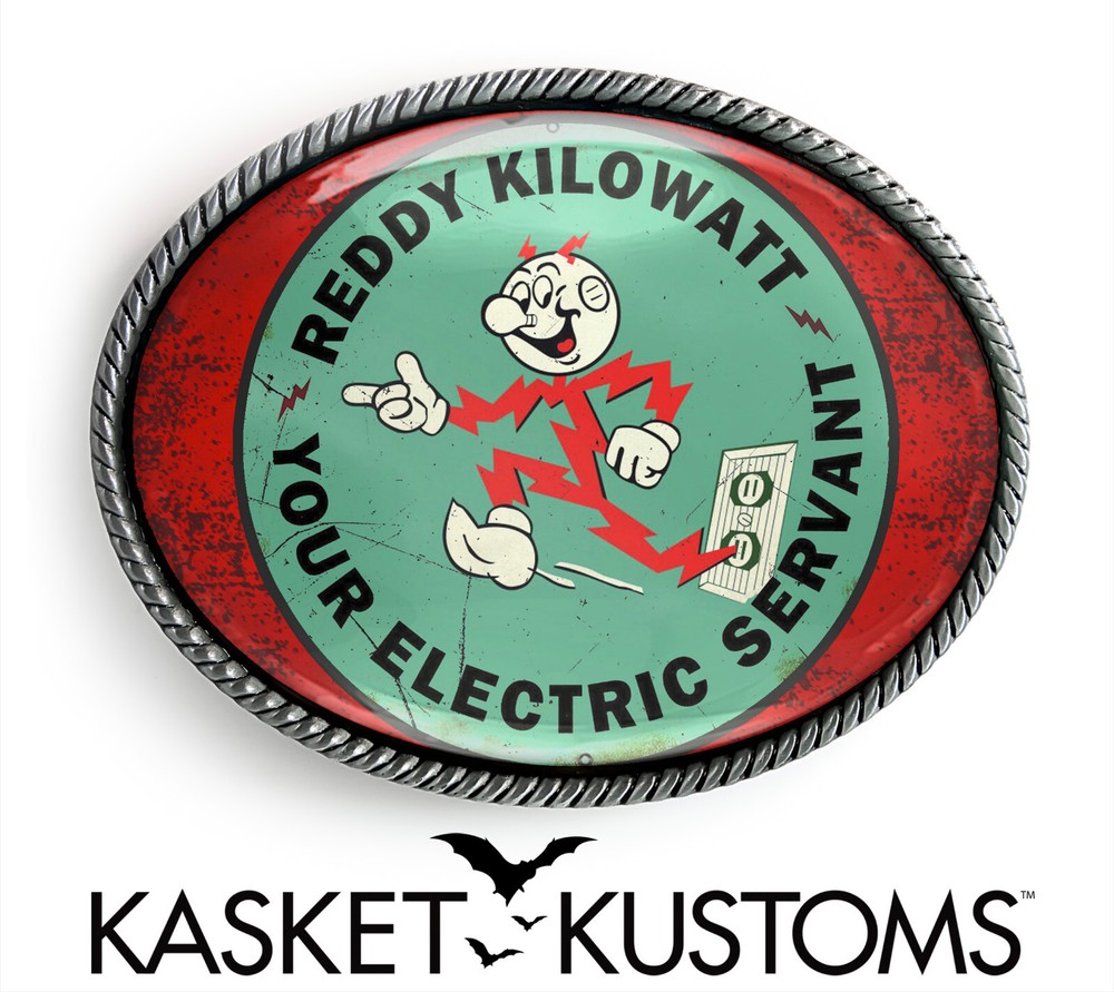 Reddy Kilowatt Belt Buckle – Retro Electric Co Art Handmade Oval Buckle – 381