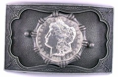 1901 Morgan Silver Dollar Belt Buckle Antique Silver Rectangle Belt Buckle