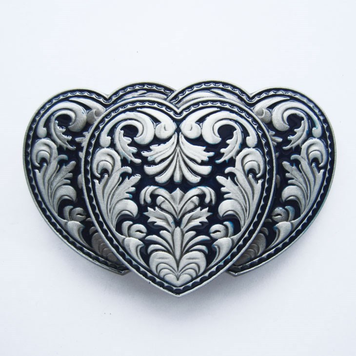 NEW TRIPLE HEARTS COWGIRL BLUE WESTERN 3-D BELT BUCKLE