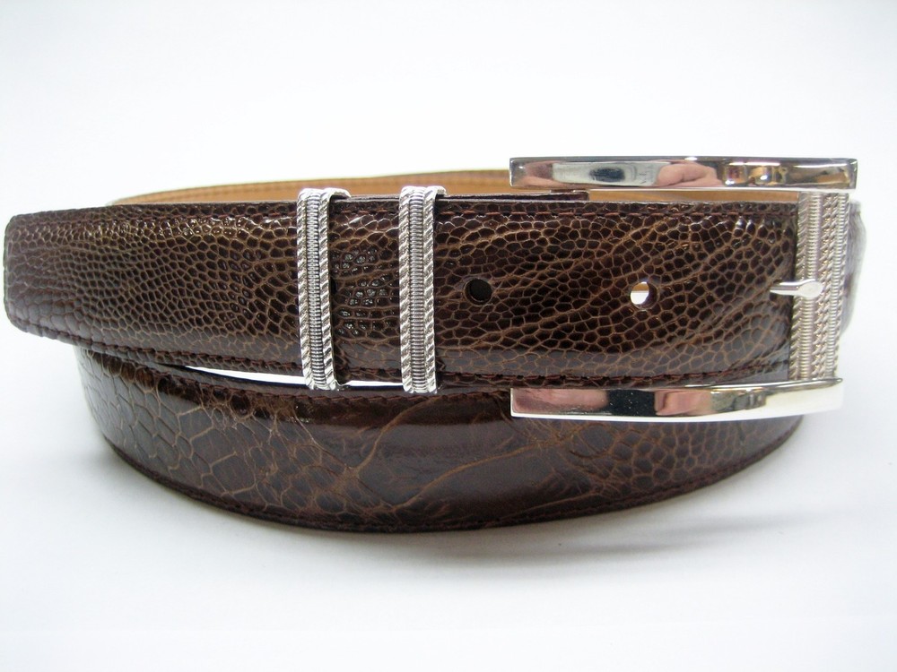 Sterling silver buckle w/ 30mm Genuine Ostrich belt size 26 to 46 made in U.S.A.