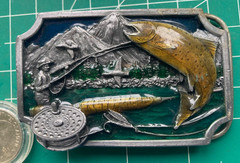 Siskiyou Men&rsquo;s Silver Metal Western Fish FLY Fishing Belt Buckle Vintage 1983