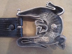 Huge Kieselstein-Cord Sterling Alligator Buckle and Black Lizard Belt Size 1